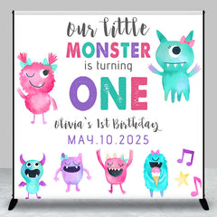 Aperturee - Personalized Cute Monster 1st Birthday Backdrop