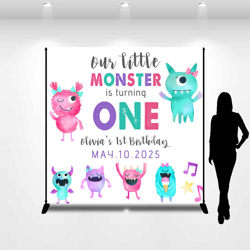 Aperturee - Personalized Cute Monster 1st Birthday Backdrop