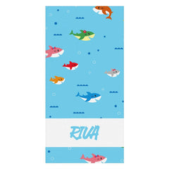 Aperturee - Personalized Cute Undersea Sharks Name Beach Towel