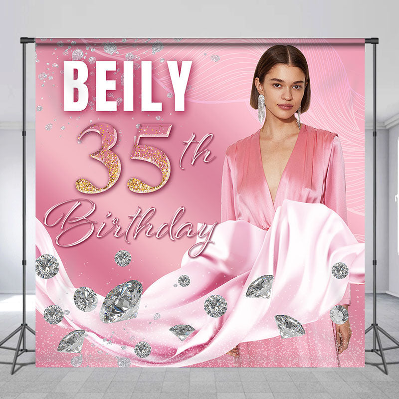 Aperturee - Personalized Diamonds Pink Texture Birthday Backdrop