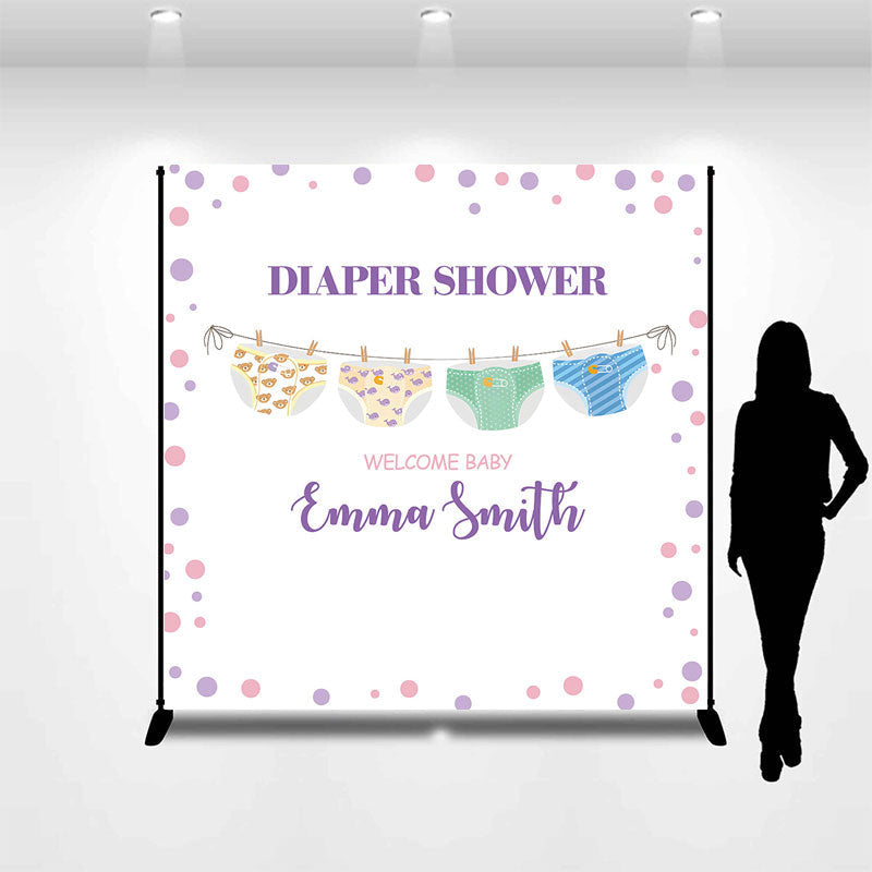 Aperturee - Personalized Diaper Shower Welcome Baby Girl Backdrop