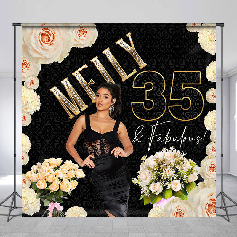 Aperturee - Personalized Elegant Floral 35Th Birthday Backdrop