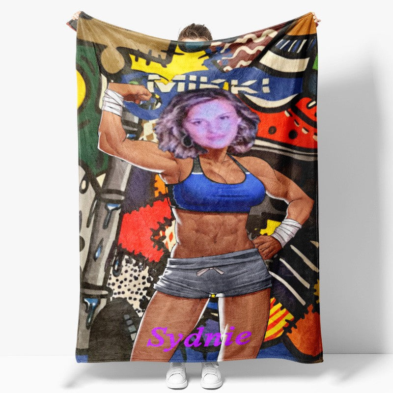 Aperturee - Personalized Face Power Body Building Woman Blanket