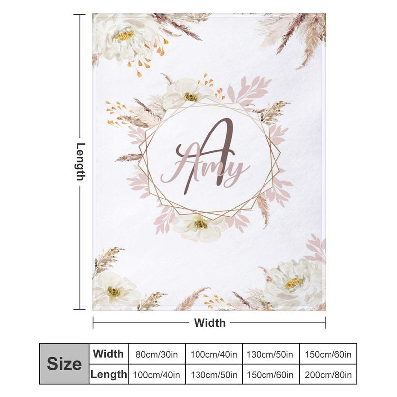 Lofaris Personalized Feathers Floral Boho Blanket With Name