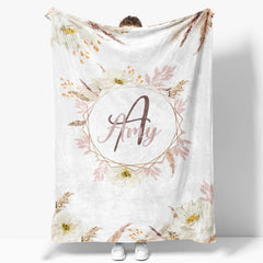 Lofaris Personalized Feathers Floral Boho Blanket With Name