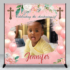 Aperturee - Personalized Floral Heart Balloon Baptism Backdrop