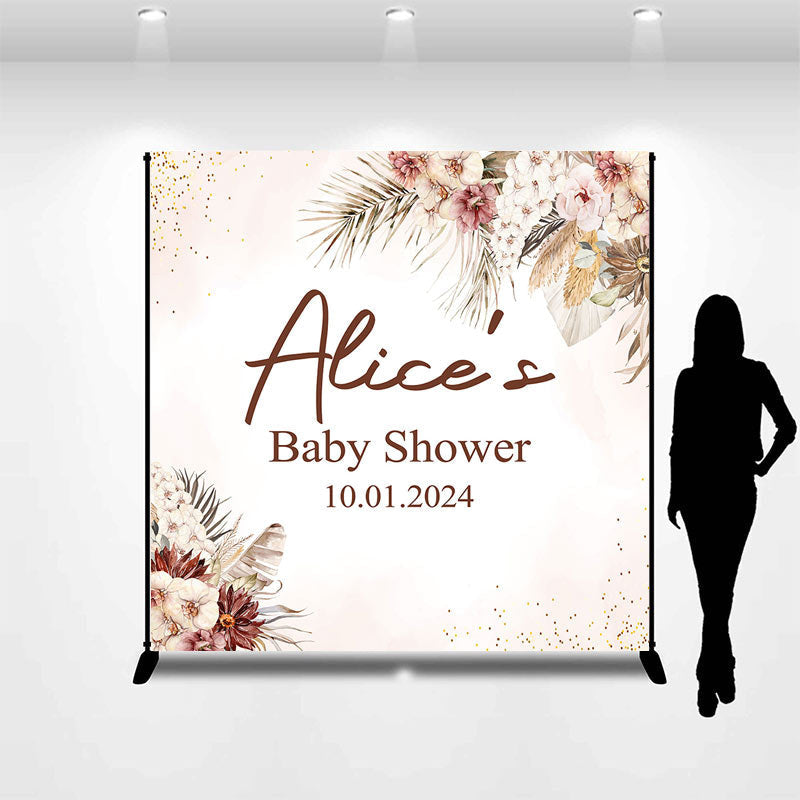 Aperturee - Personalized Floral Leaves Baby Shower Backdrop