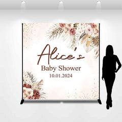 Aperturee - Personalized Floral Leaves Baby Shower Backdrop