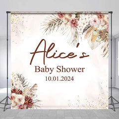 Aperturee - Personalized Floral Leaves Baby Shower Backdrop