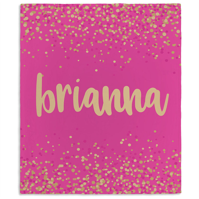 Lofaris Personalized Gold Dots Shining Pink Name Knit Blanket