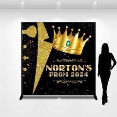 Aperturee - Personalized Golden Crown Glitter Backdrop For Prom