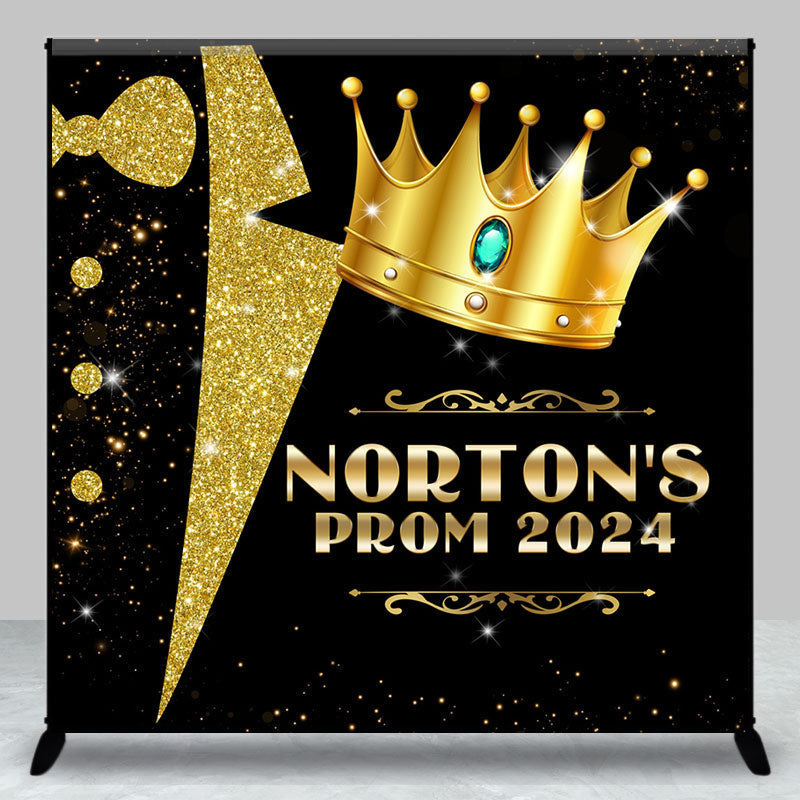 Aperturee - Personalized Golden Crown Glitter Backdrop For Prom