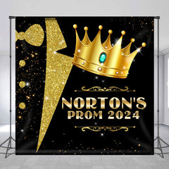 Aperturee - Personalized Golden Crown Glitter Backdrop For Prom