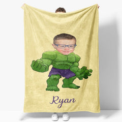 Aperturee - Personalized Green Man Yellow Blanket With Photo