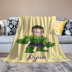 Aperturee - Personalized Green Man Yellow Blanket With Photo