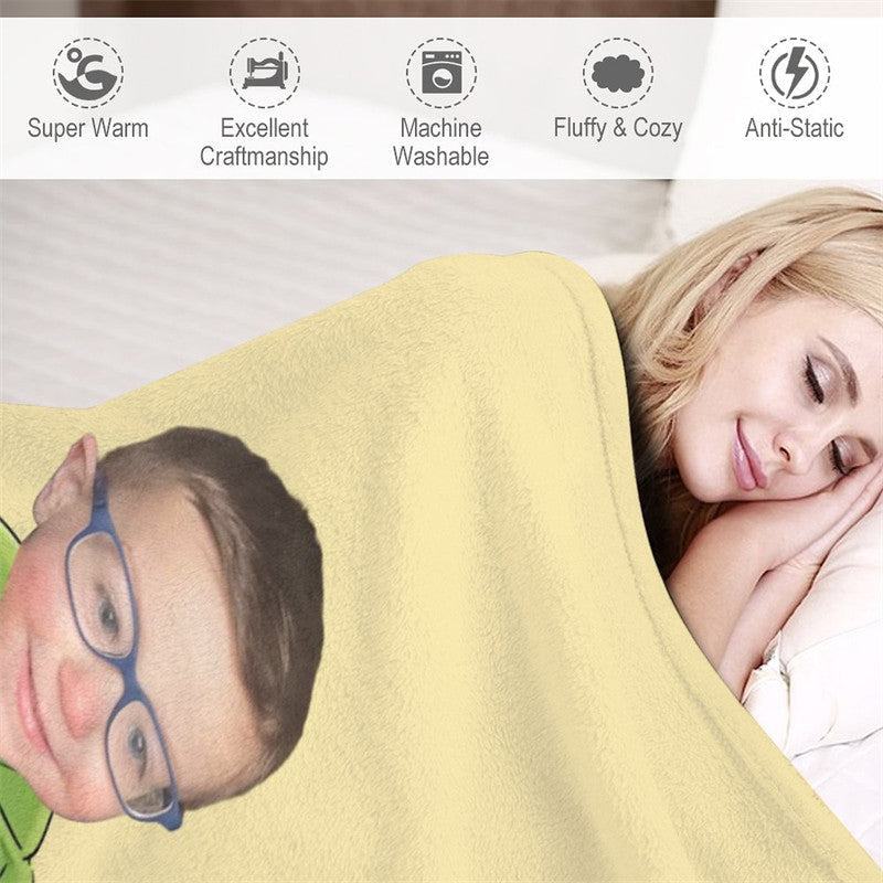 Aperturee - Personalized Green Man Yellow Blanket With Photo