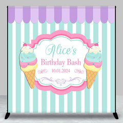 Aperturee - Personalized Ice Cream Stripe Happy Birthday Backdrop