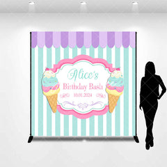 Aperturee - Personalized Ice Cream Stripe Happy Birthday Backdrop