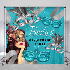 Aperturee - Personalized Lake Blue Masquerade Party Backdrop