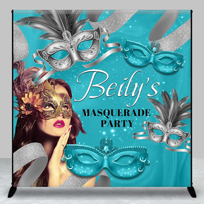 Aperturee - Personalized Lake Blue Masquerade Party Backdrop