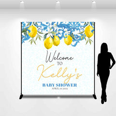 Aperturee - Personalized Lemon White Flower Baby Shower Backdrop