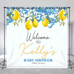 Aperturee - Personalized Lemon White Flower Baby Shower Backdrop