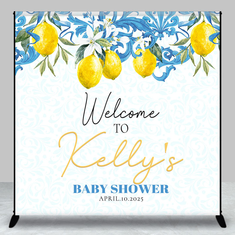 Aperturee - Personalized Lemon White Flower Baby Shower Backdrop