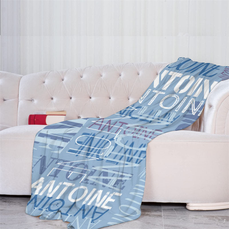 Lofaris Personalized Light Blue Name Blanket Gift For Kid