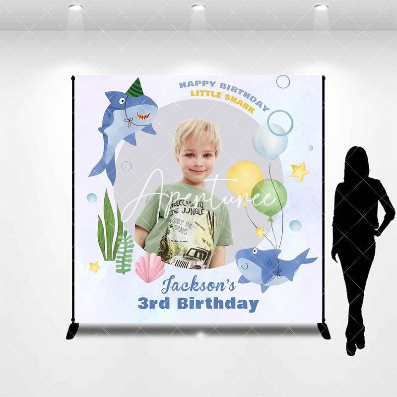 Aperturee - Personalized Little Shark Marine 3rd Birthday Backdrop