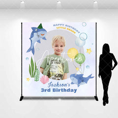 Aperturee - Personalized Little Shark Marine 3rd Birthday Backdrop