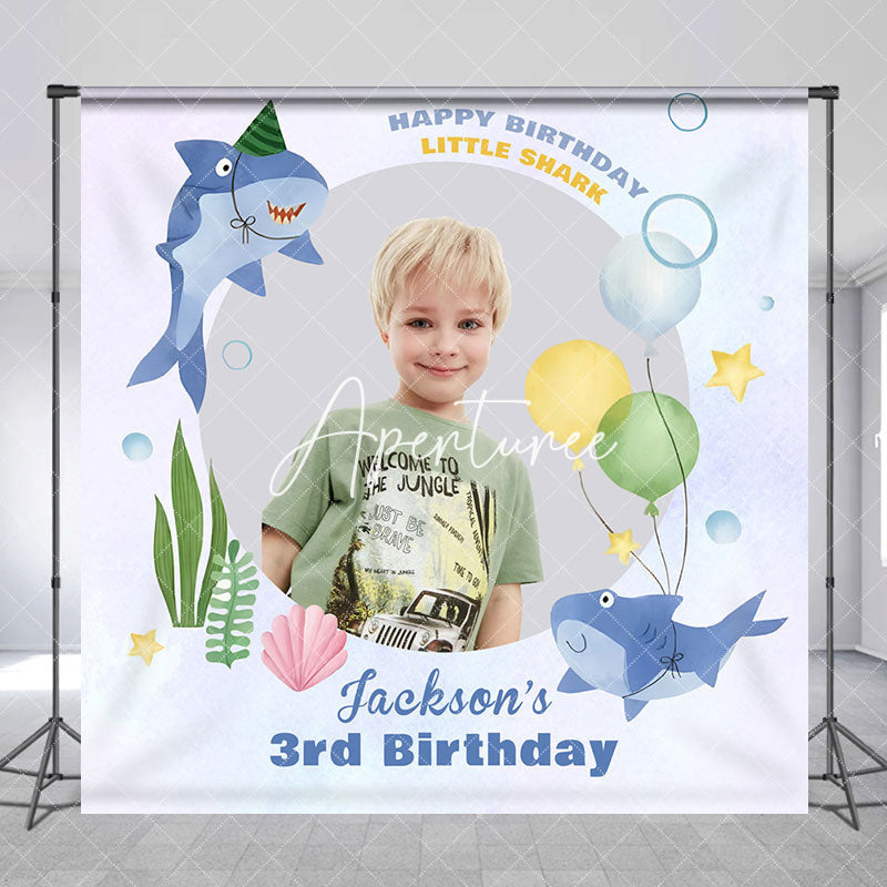 Aperturee - Personalized Little Shark Marine 3rd Birthday Backdrop