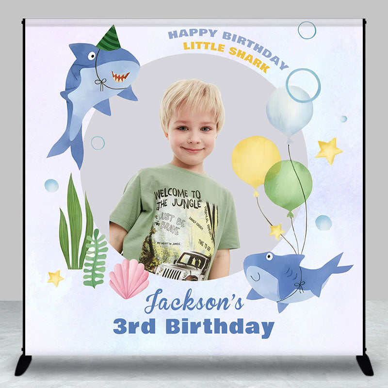 Aperturee - Personalized Little Shark Marine 3rd Birthday Backdrop