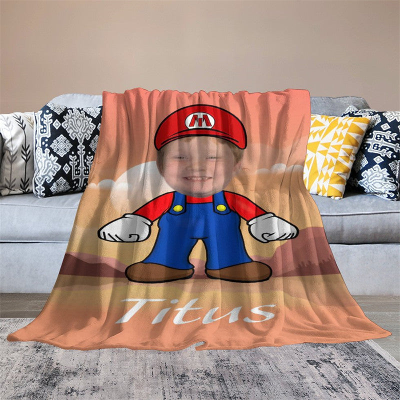 Aperturee - Personalized Mountain Sun Summer Boy Face Blanket