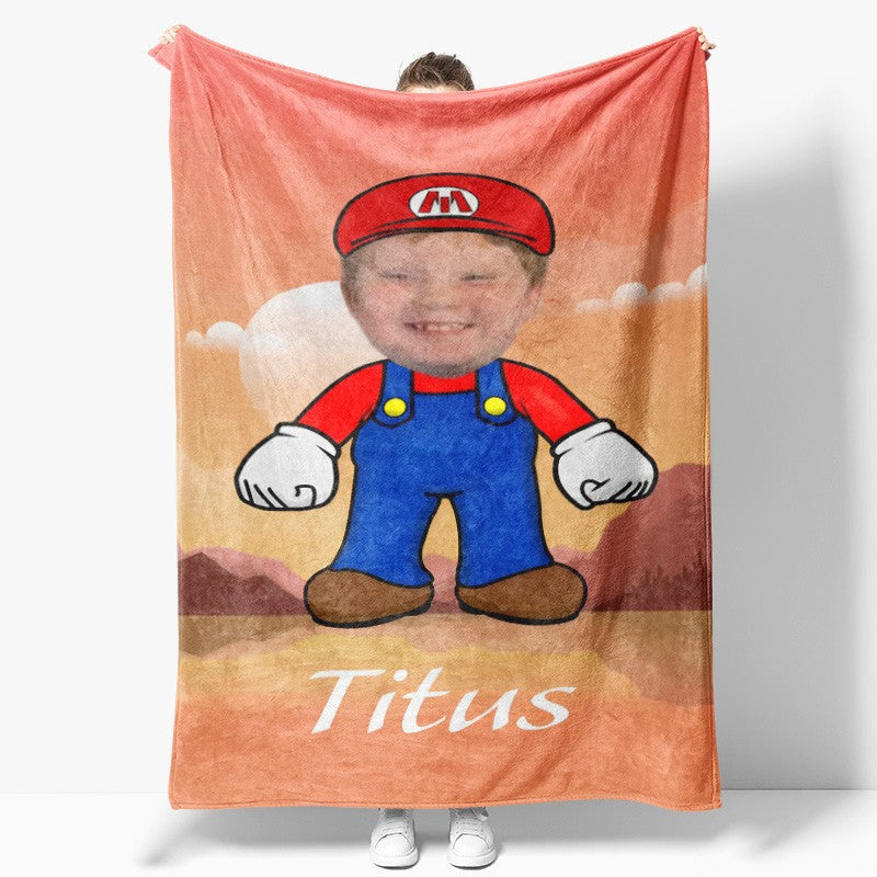 Aperturee - Personalized Mountain Sun Summer Boy Face Blanket