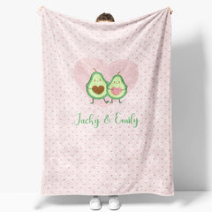 Lofaris Personalized Name Avocados Polka Hearts Couple Blanket