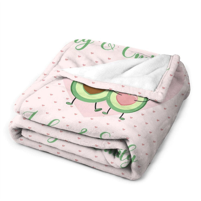 Lofaris Personalized Name Avocados Polka Hearts Couple Blanket