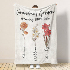 Aperturee - Personalized Name Birth Flower Blanket Grandma Gifts