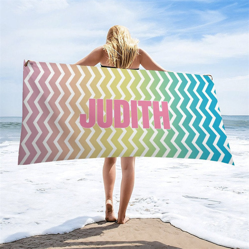 Aperturee - Personalized Name Colorful Beach Towel for Kids Gifts