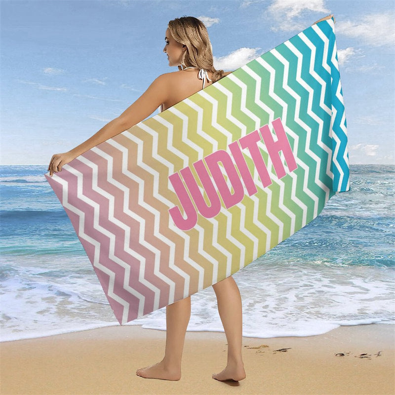 Aperturee - Personalized Name Colorful Beach Towel for Kids Gifts