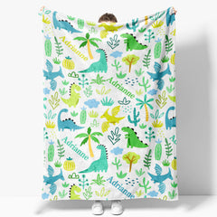 Lofaris Personalized Name Dinosaurs Plants Blanket For Kids