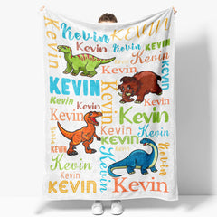 Lofaris Personalized Name Dinosuars Mammoth Blanket For Boys