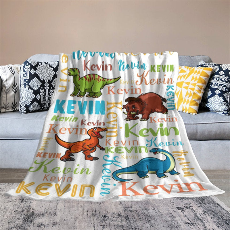 Lofaris Personalized Name Dinosuars Mammoth Blanket For Boys