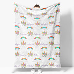 Lofaris Personalized Name Girls Blanket With Unicorn Rainbow