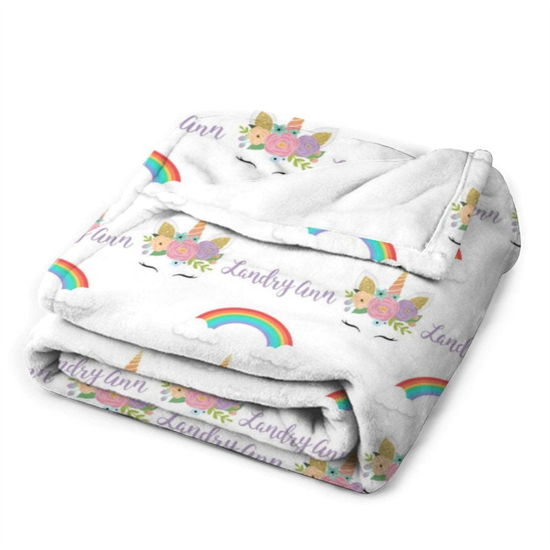 Lofaris Personalized Name Girls Blanket With Unicorn Rainbow