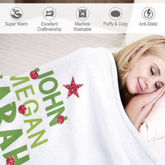 Aperturee - Personalized Name White Text Tree Christmas Blanket