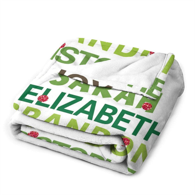 Aperturee - Personalized Name White Text Tree Christmas Blanket