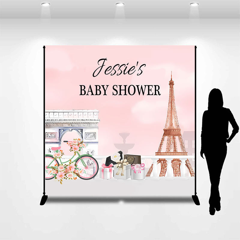 Aperturee - Personalized Paris Eiffel Tower Baby Shower Backdrop