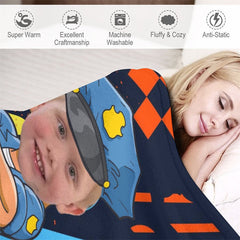 Aperturee - Personalized Photo Cartoon Hug Policeman Boy Blanket