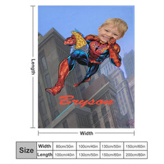 Aperturee - Personalized Photo Flying Hero Pizza City Blanket