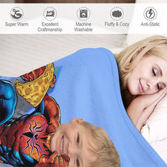 Aperturee - Personalized Photo Flying Hero Pizza City Blanket